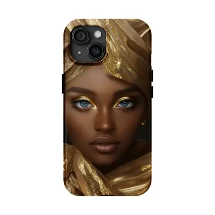 African Woman Golden Headwrap Blue Eyes Portrait