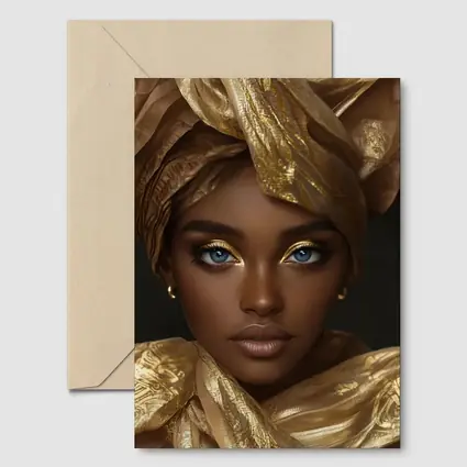 African Woman Golden Headwrap Blue Eyes Portrait