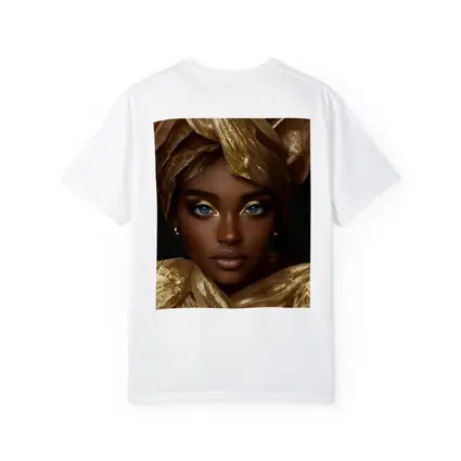 African Woman Golden Headwrap Blue Eyes Portrait