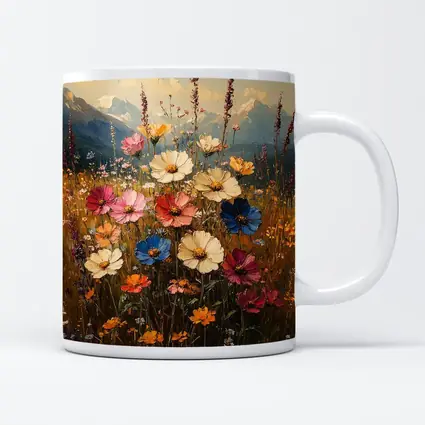 Colorful Wildflowers Field Mountain Landscape Painting