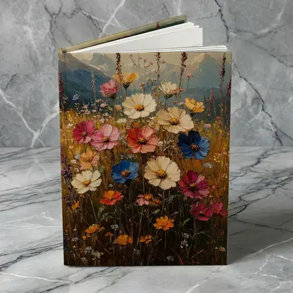 Colorful Wildflowers Field Mountain Landscape Painting