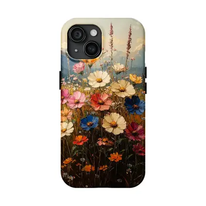 Colorful Wildflowers Field Mountain Landscape Painting