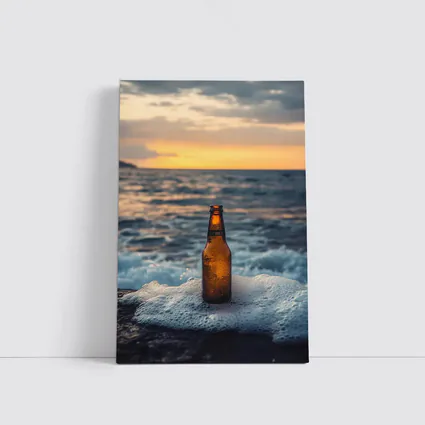 Cold Beer Bottle Ocean Sunset Waves