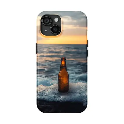 Cold Beer Bottle Ocean Sunset Waves