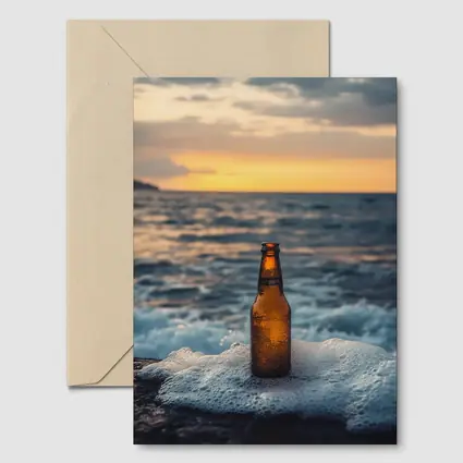 Cold Beer Bottle Ocean Sunset Waves