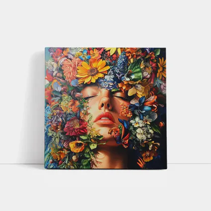 Woman Face Surrounded By Colorful Wildflowers Art