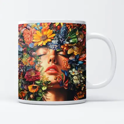 Woman Face Surrounded By Colorful Wildflowers Art