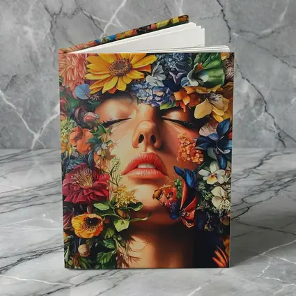 Woman Face Surrounded By Colorful Wildflowers Art