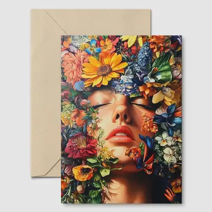 Woman Face Surrounded By Colorful Wildflowers Art