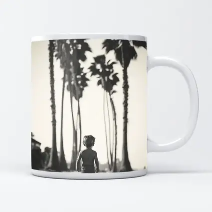 Boy Walking on Beach Among Palm Trees