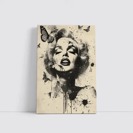 Marilyn Monroe Black White Ink Splash Butterflies