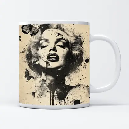 Marilyn Monroe Black White Ink Splash Butterflies