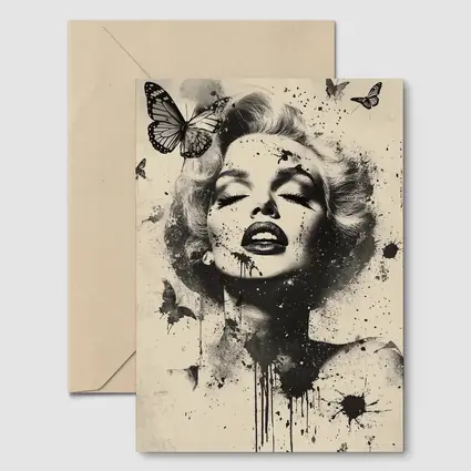 Marilyn Monroe Black White Ink Splash Butterflies