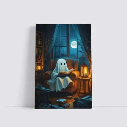 Cute Ghost Reading Book Cozy Night