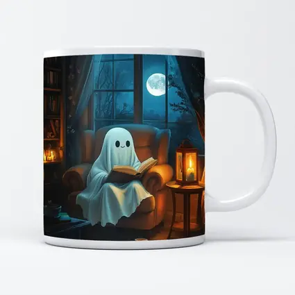 Cute Ghost Reading Book Cozy Night