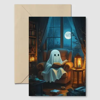 Cute Ghost Reading Book Cozy Night