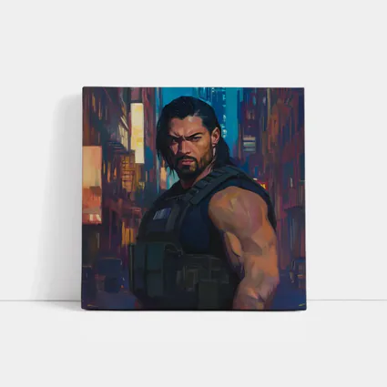 Muscular Warrior Oil Painting Neon City