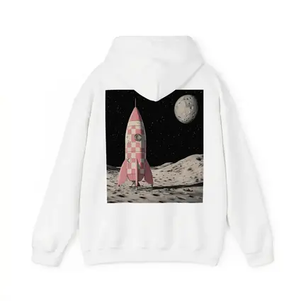 Pink Checkered Rocket Ship On Moon