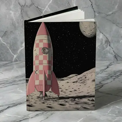 Pink Checkered Rocket Ship On Moon