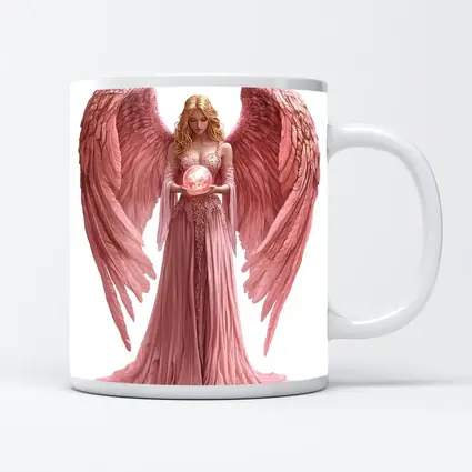 Pink Angel Woman Holding Glowing Orb