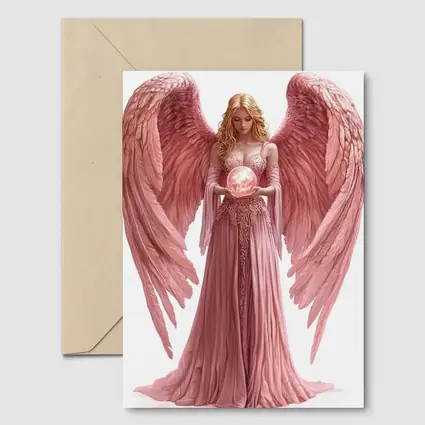 Pink Angel Woman Holding Glowing Orb