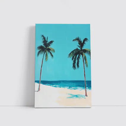 Two Palm Trees Tropical Beach Painting