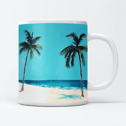 Two Palm Trees Tropical Beach Painting