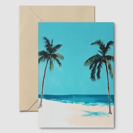 Two Palm Trees Tropical Beach Painting