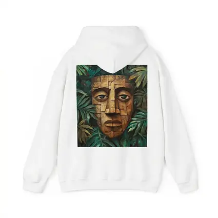 Ancient Stone Mask Jungle Tropical Leaves Painting