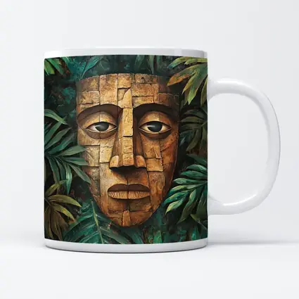 Ancient Stone Mask Jungle Tropical Leaves Painting