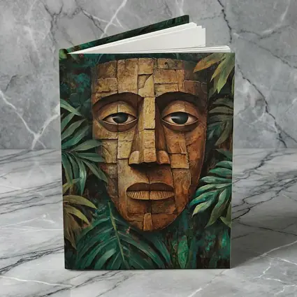 Ancient Stone Mask Jungle Tropical Leaves Painting