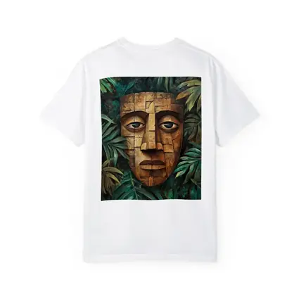 Ancient Stone Mask Jungle Tropical Leaves Painting