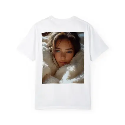Young Woman Wrapped In Cozy White Blanket