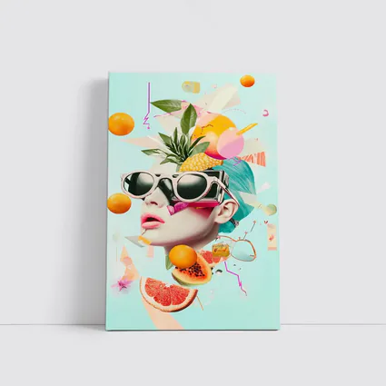 Pop Art Woman Sunglasses Tropical Fruits Collage