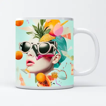 Pop Art Woman Sunglasses Tropical Fruits Collage