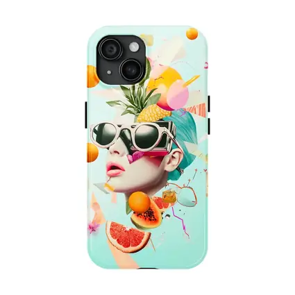Pop Art Woman Sunglasses Tropical Fruits Collage