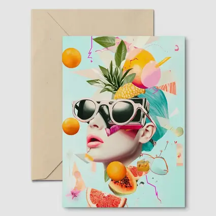 Pop Art Woman Sunglasses Tropical Fruits Collage