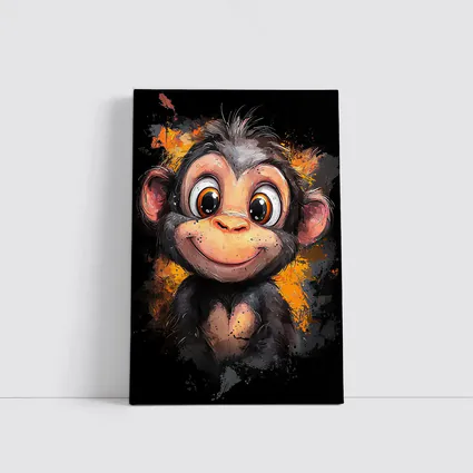Cute Baby Monkey Cartoon Orange Splash Art