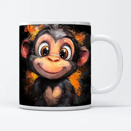 Cute Baby Monkey Cartoon Orange Splash Art