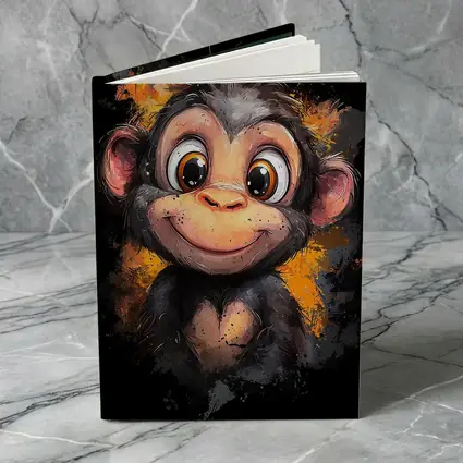 Cute Baby Monkey Cartoon Orange Splash Art