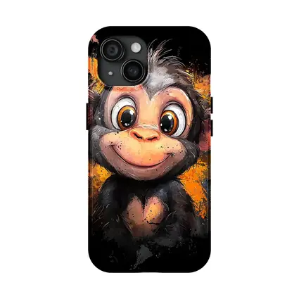 Cute Baby Monkey Cartoon Orange Splash Art