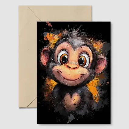 Cute Baby Monkey Cartoon Orange Splash Art