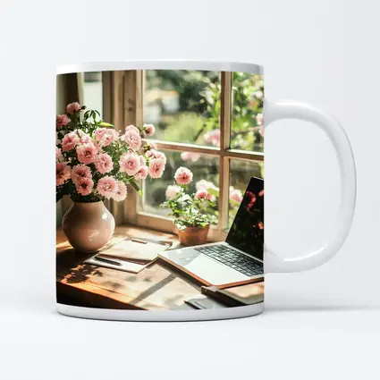 Pink Flowers Desk Window Cozy Home Office