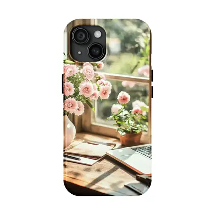 Pink Flowers Desk Window Cozy Home Office