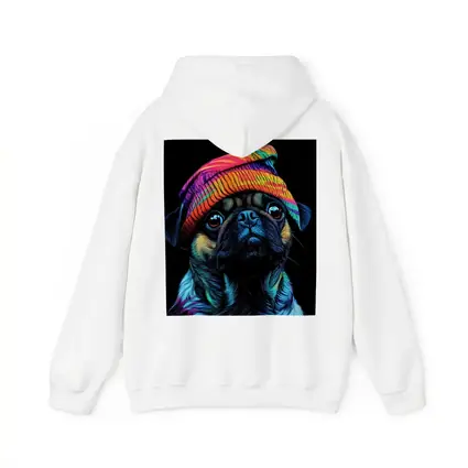 Colorful Pug Dog Wearing Rainbow Beanie Hat