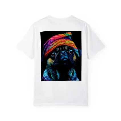 Colorful Pug Dog Wearing Rainbow Beanie Hat