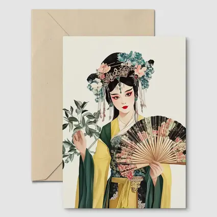 Chinese Opera Performer With Fan Illustration
