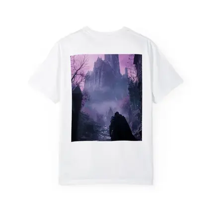 Dark Knight Approaching Gothic Castle Purple Mist