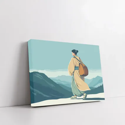 Japanese Woman Robes Walking Mountain Landscape