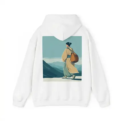 Japanese Woman Robes Walking Mountain Landscape